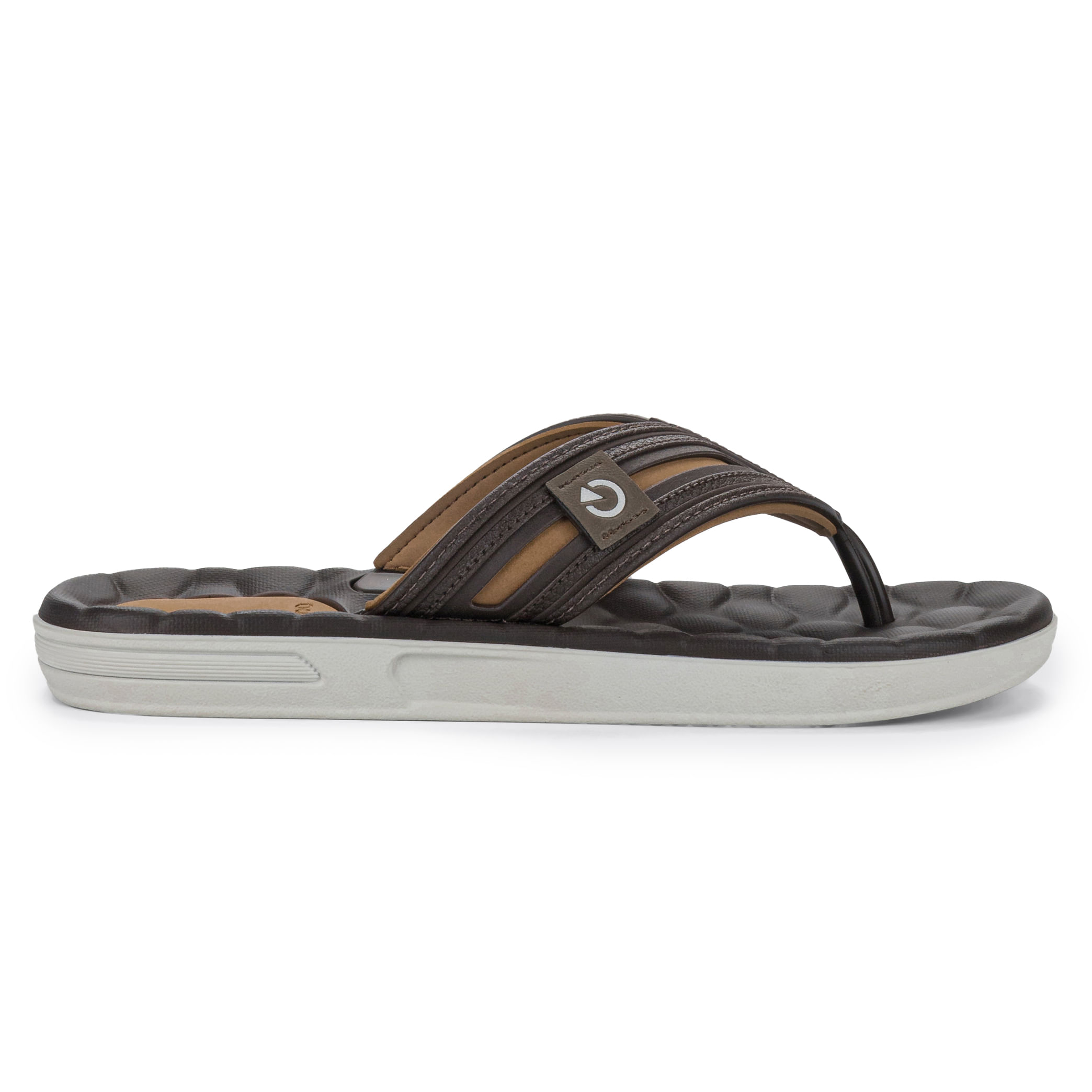 Chinelo Cartago masculino lateral em marrom com palmilha acolchoada e solado de borracha